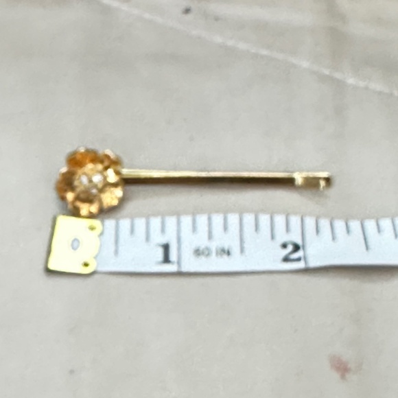 Gold Tone Hair Pin w/Flower & Clear Crystals. Vintage. - Picture 10 of 11
